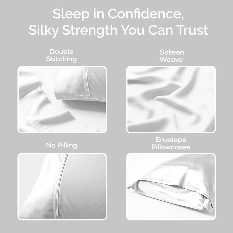 Olive + Crate Tencel Eucalyptus Pillowcases - 100% Tencel Lyocell Cooling Pillow Cases for Hot Sleepers - Hypoallergenic, Moisture-Wicking, Silk Alternative, Vegan - Queen Size Set of 2 [White Snow] - Image 5
